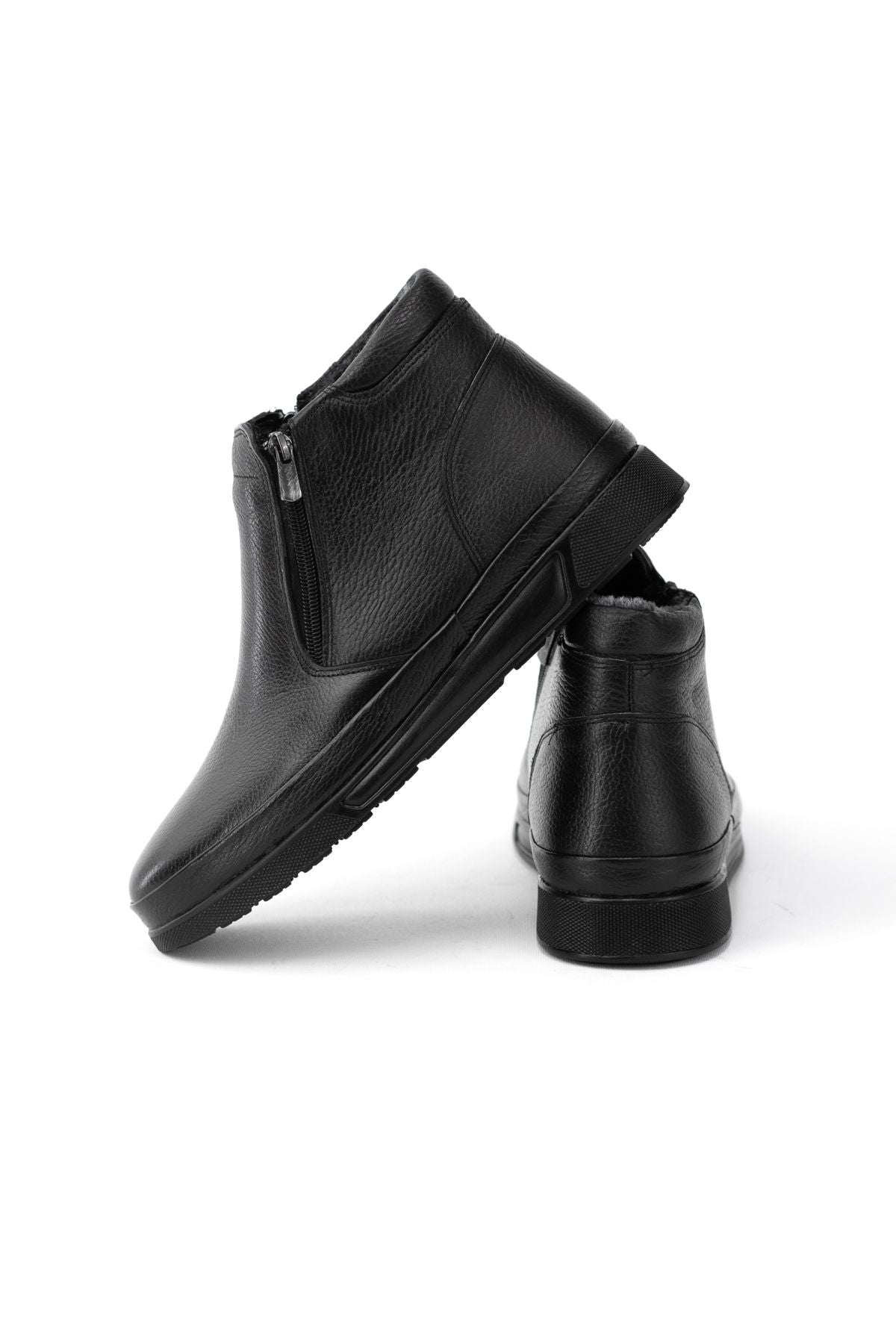 Erkek Kışlık Çift Fermuarlı Zeta Gerçek Kauçuk Taban Rahat içi Kürklü Hakiki Deri Klasik Bot